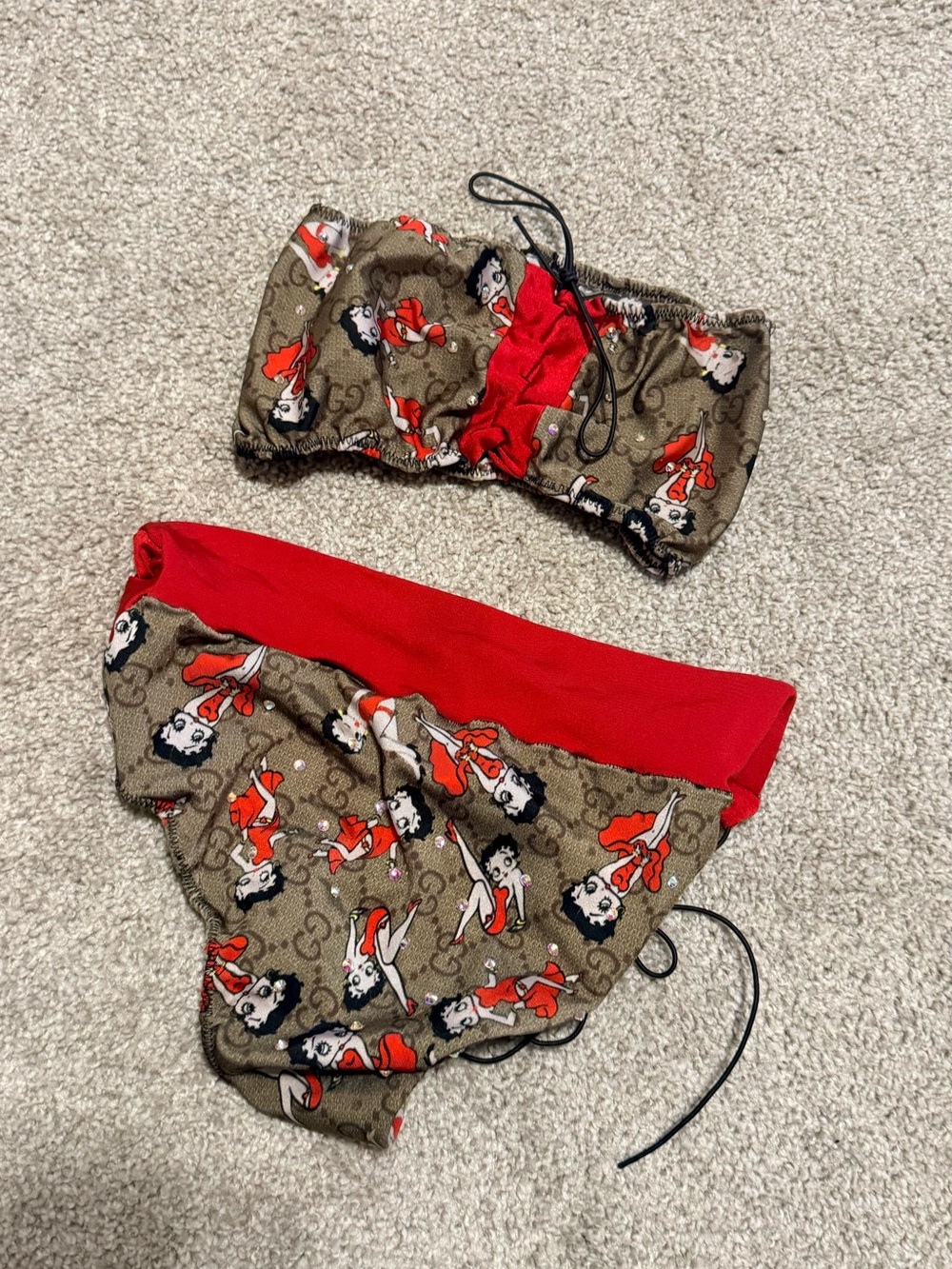 Women’s Two-Piece Bandeau Swim Set in Brown and Red